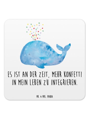 Mr. & Mrs. Panda Bierdeckel Wal Konfetti mit Spruch in Weiß