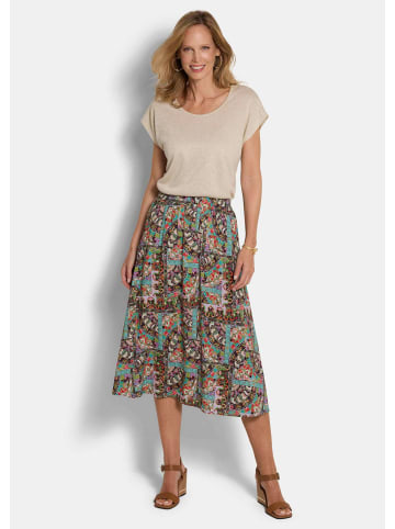 GOLDNER Kurzgröße:  Viskoserock mit Patch-Druck in bunt / gemustert