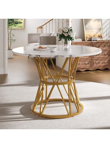 ABRIHOME Runder Esstisch in Gold Marmor mit Metallbeinen 100x100x76 cm