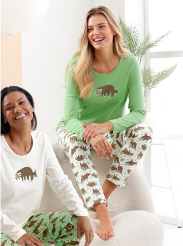 WITT WEIDEN Schlafanzüge in ecru-apfel-bedruckt + reseda-ecru-bedruckt