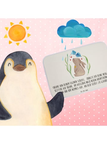 Mr. & Mrs. Panda Badezimmerteppich Hase Blume mit Spruch in Weiß