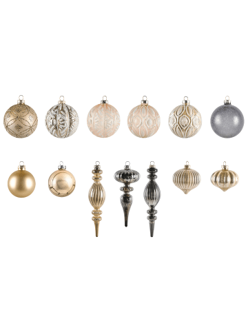 Beliani 24er-Set Weihnachtsbaumkugeln WINTERLIGHT in Roségold/Silber/Grau