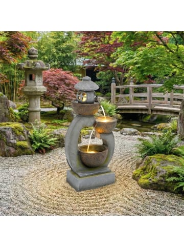 ABRIHOME LED Gartenbrunnen in Steingrau 25x44,5x95 cm für Garten Terrasse