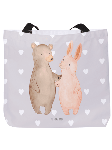 Mr. & Mrs. Panda Strandtasche Bär und Hase Umarmen ohne Spruch in Grau Pastell
