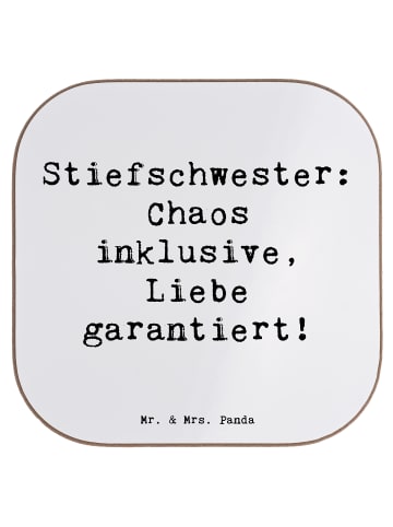 Mr. & Mrs. Panda Untersetzer Stiefschwester Liebe mit Spruch in Weiß