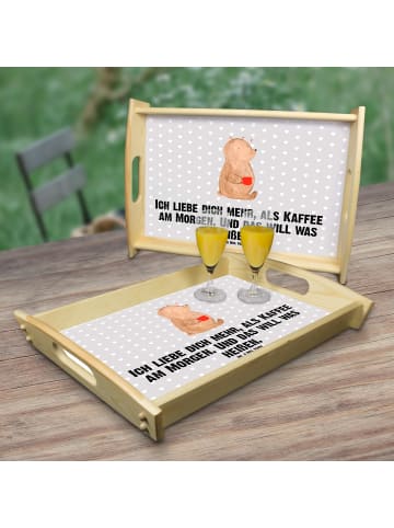 Mr. & Mrs. Panda Deko Tablett Bär Morgenkaffee mit Spruch in Grau Pastell
