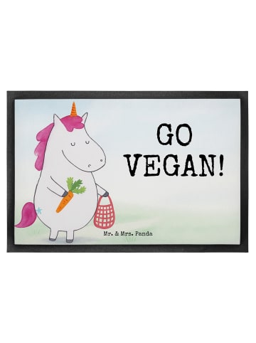 Mr. & Mrs. Panda Fußmatte außen Einhorn Vegan Design mit Spruch in Weiß