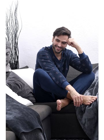 NORMANN Frottee Pyjama lang Bündchen - 48168 in marine