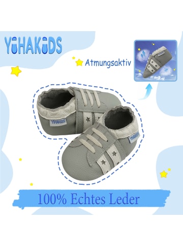 Yihakids Baby Krabbelschuhe aus Leder, weiche Lauflernschuhe mit rutschfester Sohle 