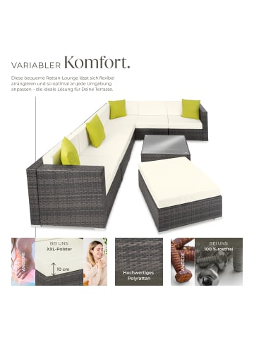 tectake Rattan Sitzgruppe mit Sicherheitsglasplatte, 4 extra Kissen