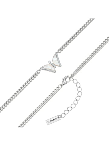 Yokoamii Kette Schmetterling aus Messing mit Zirkonia Perlmutt in silber