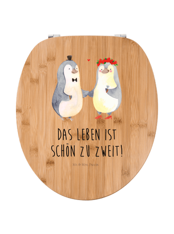 Mr. & Mrs. Panda Motiv WC Sitz Pinguin Heirat mit Spruch in Braun