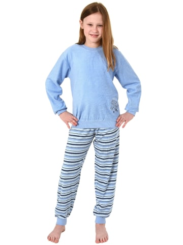 NORMANN Frottee Pyjama Schlafanzug langarm Bündchen und Pferd - 50647 in hellblau