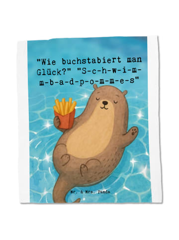 Mr. & Mrs. Panda Tote Bag Otter Schwimmbad Pommes Design mit Spruch in Weiß