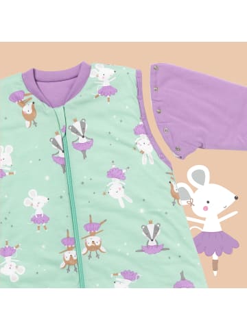 Schlummersack Schlafsack mit Füßen und umklappbaren Bündchen, 2.5 TOG in Mint-Lila