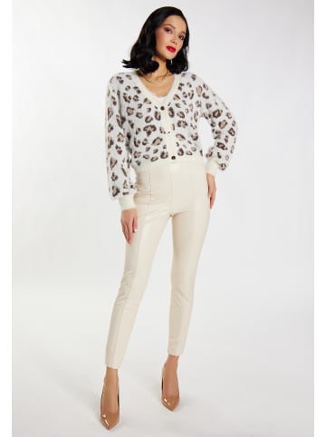 faina Damen Strickjacke in Wollweiss Mehrfarbig