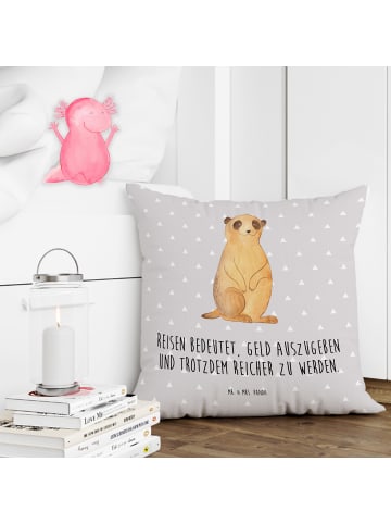Mr. & Mrs. Panda Kissen 40x40 Erdmännchen mit Spruch in Grau Pastell