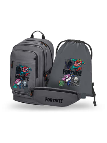 BAAGL 3-tlg. Set: Schulrucksack Cubic in Grau Fortnite Squad