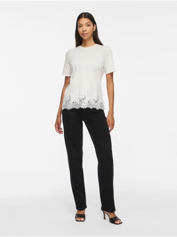 Vila Einfarbige Bluse Rundhals Kurzarm Minimal in Weiß