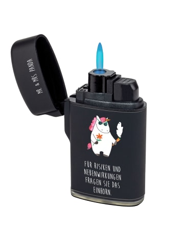 Mr. & Mrs. Panda Feuerzeug Einhorn Woodstock mit Spruch in Schwarz