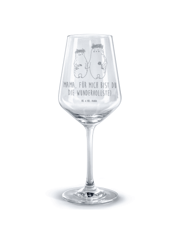 Mr. & Mrs. Panda glas für rotwein Bären mit Blumenkranz mit Spruch in Transparent