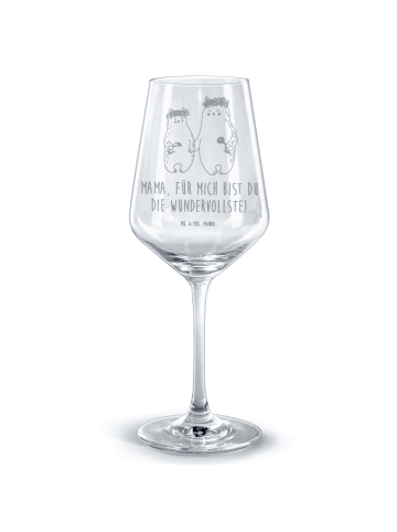 Mr. & Mrs. Panda Rotwein Glas Bären mit Blumenkranz mit Spruch in Transparent