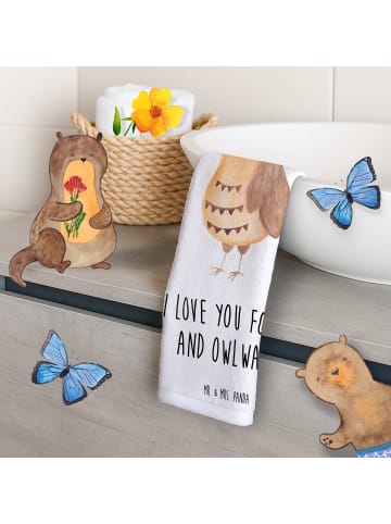 Mr. & Mrs. Panda Handtuch Eule Zufrieden mit Spruch in Weiß