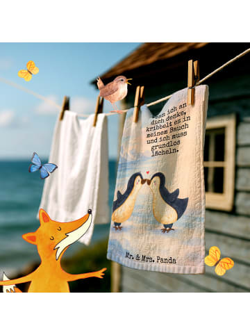 Mr. & Mrs. Panda Handtuch Pinguine Kuss Design mit Spruch in Weiß
