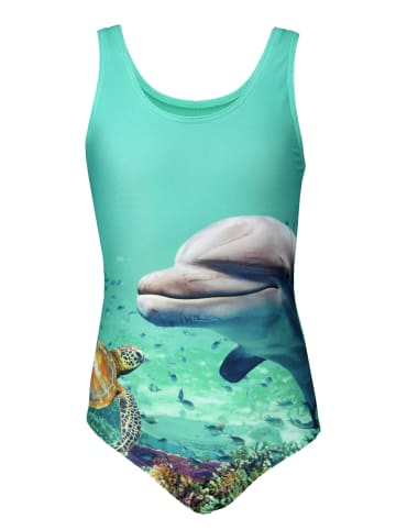 Aquarti Mädchen Badeanzug mit Ringerrücken Print in grün