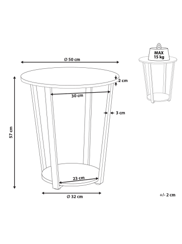 Beliani Beistelltisch ORICK in Braun/Schwarz - (W) 50 x (H) 57 x (L) 50 cm