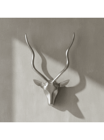 KADIMA DESIGN Deko Hirschgeweih S Aluminium Wanddeko Landhausstil Silber Metall