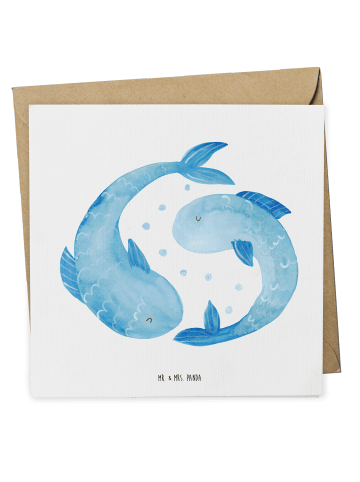 Mr. & Mrs. Panda Grußkarte Sternzeichen Fische ohne Spruch in Weiß