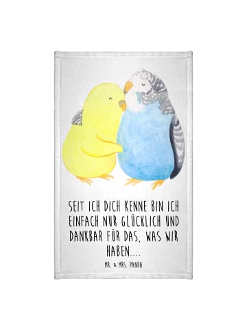 Mr. & Mrs. Panda Handtuch Wellensittich Liebe mit Spruch in Weiß