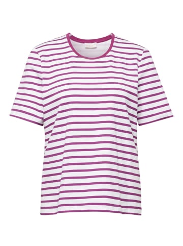 GOLDNER Kurzgröße:  Jerseyshirt im Streifen-Look in weiß / lila / geringelt