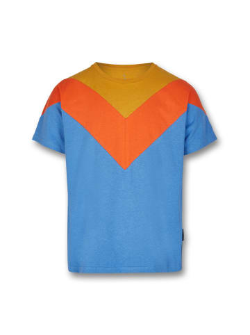 MANITOBER Cut & Sew T-Shirt in Blue/Khaki/Orange