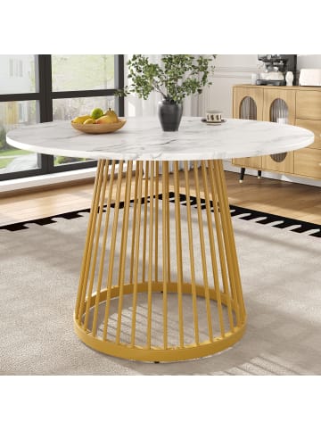 ABRIHOME Runder Esstisch in Gold 80x80x76 cm mit Metallbeinen 