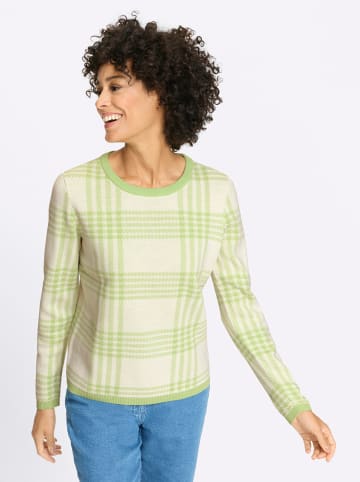 Sieh an! Rundhals-Pullover in reseda-ecru-gemustert