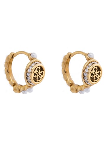Guess Damen-Ohrringe 4G Tiny Pearly Huggies Goldfarben