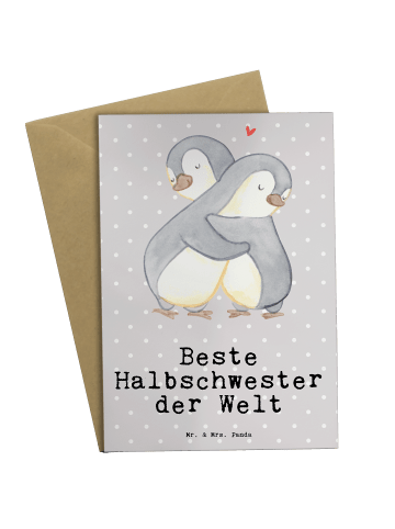 Mr. & Mrs. Panda Grußkarte Pinguin Beste Halbschwester der Welt ... in Grau Pastell