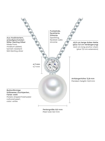 Valero Pearls Kette mit Anhänger Sterling Silber Süßwasser-Zuchtperle weiß Zirkonia weiß in silber