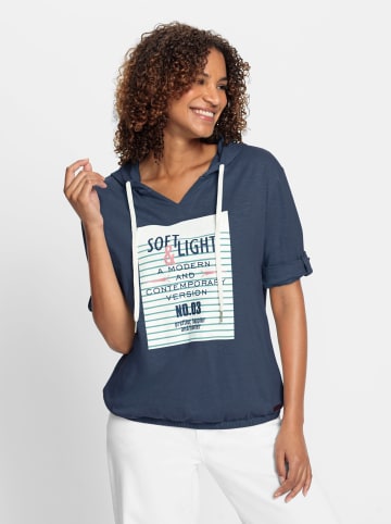 WITT WEIDEN Kapuzen-Shirt in dunkelblau-ecru-bedruckt