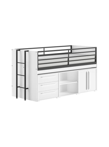 58 aufm Kessel HALBHOCHBETT 90x200 Keelia Weiß mit Schreibtisch Stauraum Set