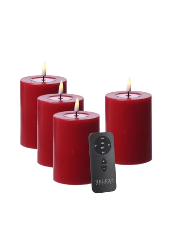 Deluxe Homeart 4er Set LED Kerzen MIA Echtwachs Deluxe 7,5x10cm mit Batterien Fernb. In rot