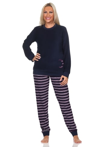 NORMANN Frottee langarm Schlafanzug Bündchen Pyjama - 82637 in marine