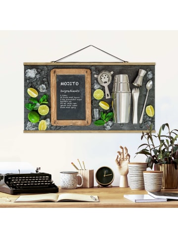 WALLART Stoffbild mit Posterleisten - Mojito Rezept in Grau