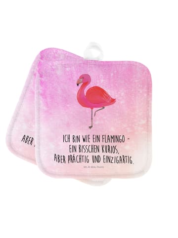 Mr. & Mrs. Panda 2er Set Topflappen  Flamingo Classic mit Spruch in Aquarell Pink