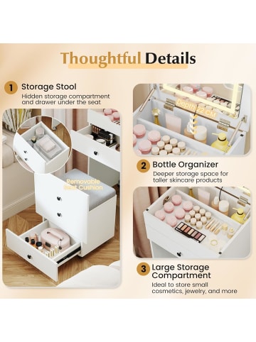 COSTWAY 3 in 1 Schminktisch Set auf Rollen in Weiß
