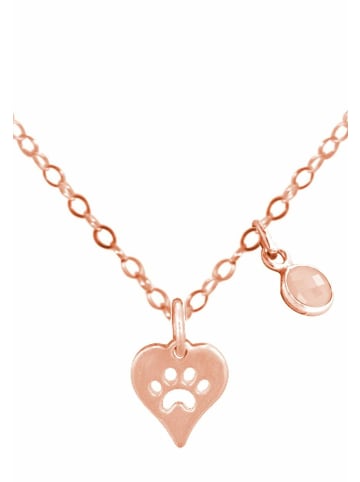 Gemshine Kette mit Anhänger Herz Pfote: Hund, Katze ROSENQUARZ in rose gold coloured