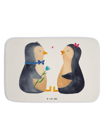 Mr. & Mrs. Panda Duschvorleger Pinguin Pärchen ohne Spruch in Weiß