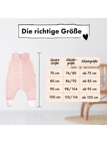 Räuberella Sommer-Schlafsack mit Füßen Blütenranke in Rosé. - 100cm